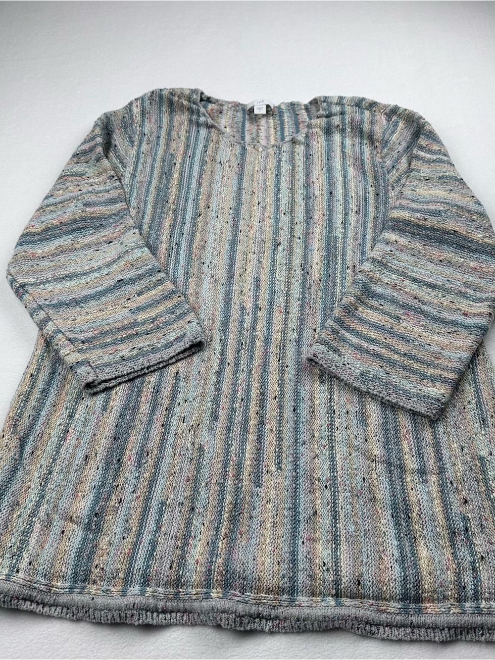 J. Jill Striped Crewneck Sweater in Blue, Gray, Cream
